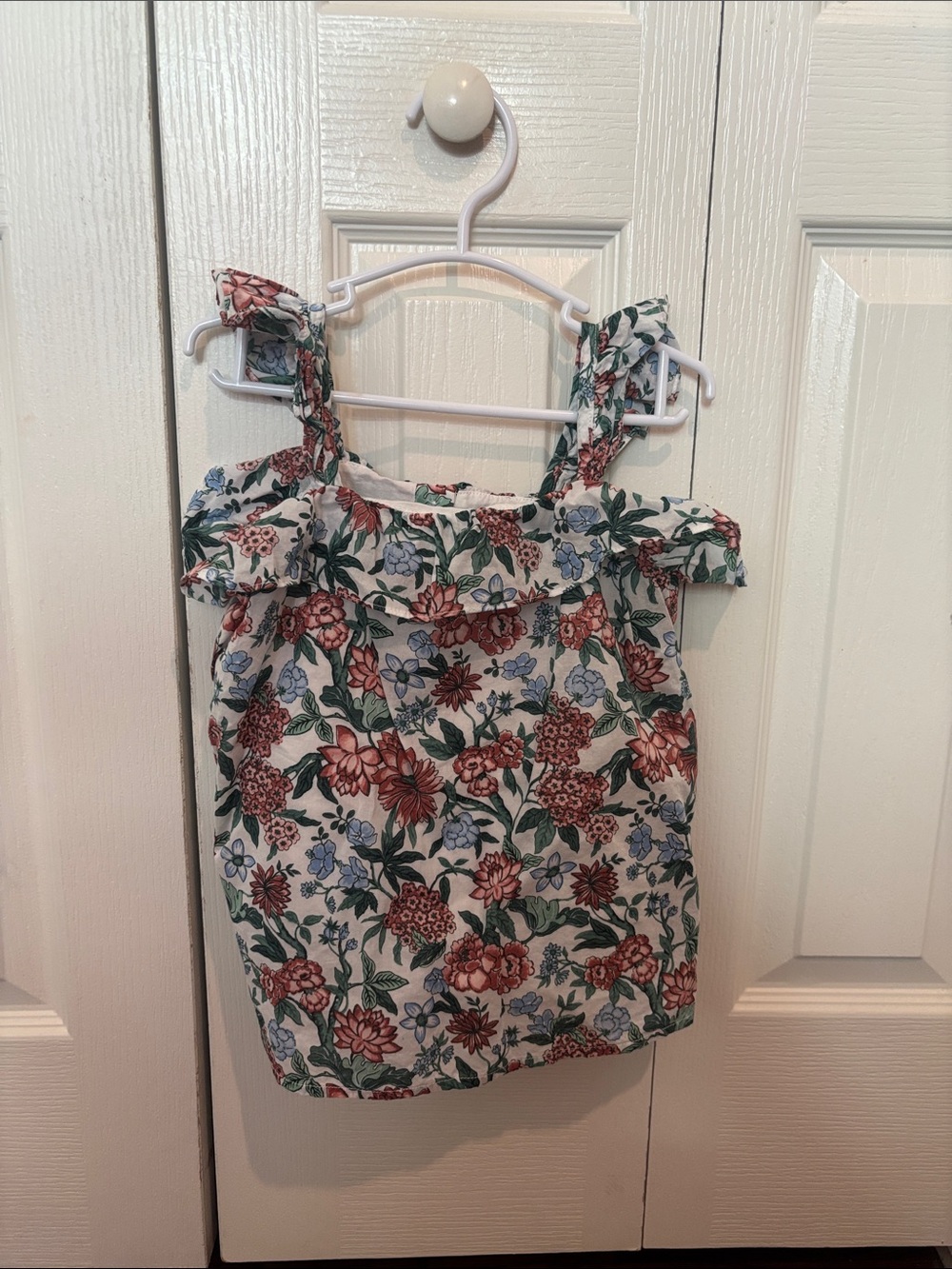 Janie and Jack White Floral Ruffle Tank with Red and Green Flowers